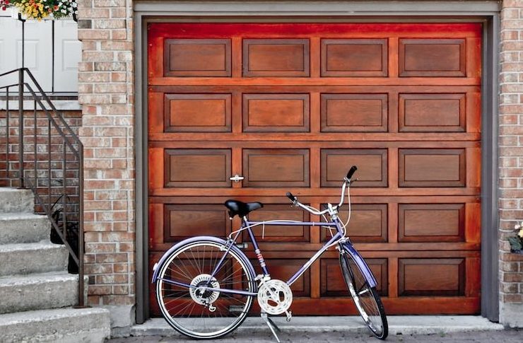 Bike in front of garage door